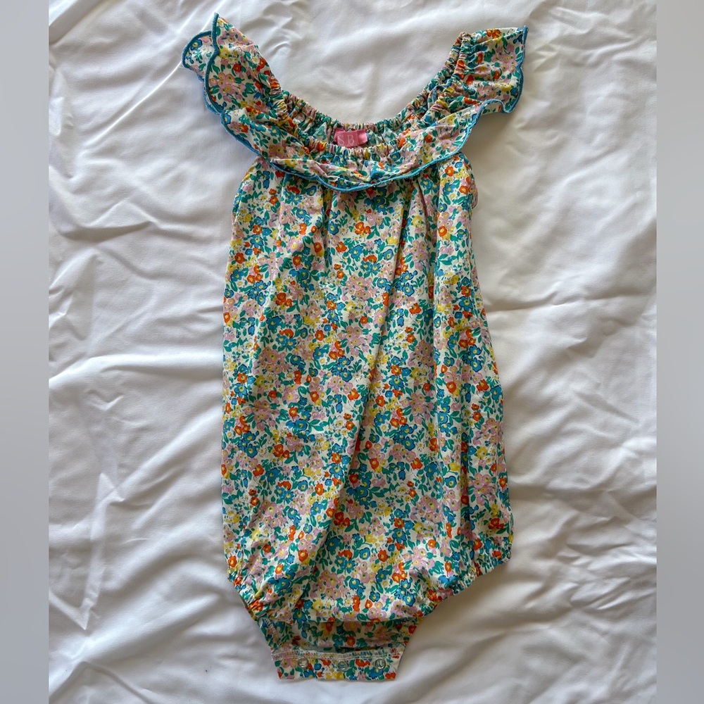 Floral Kids Dress with Ruffled Neckline